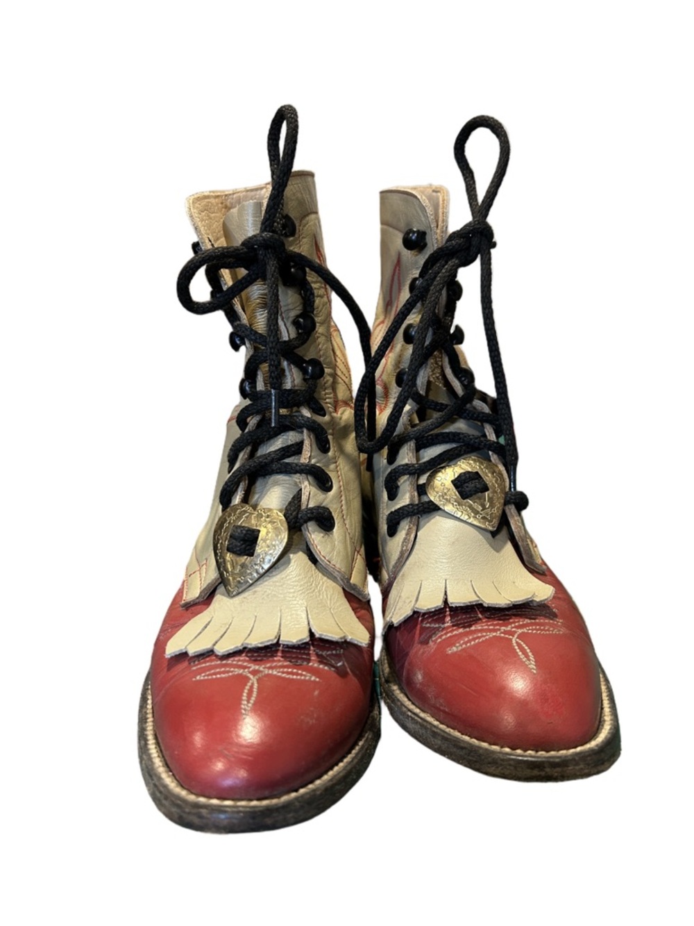 Hondo  Red and Cream Lace-Up Western kilty Boots Size 4 1/2 Men/6 W